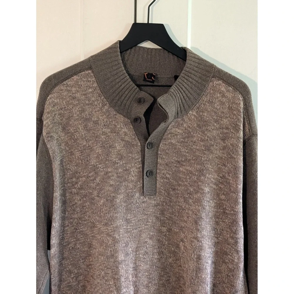 Raffi Men XXL 78% Cashmere Silk Wool Henley Sweater Taupe Luxury Knit Winter Top